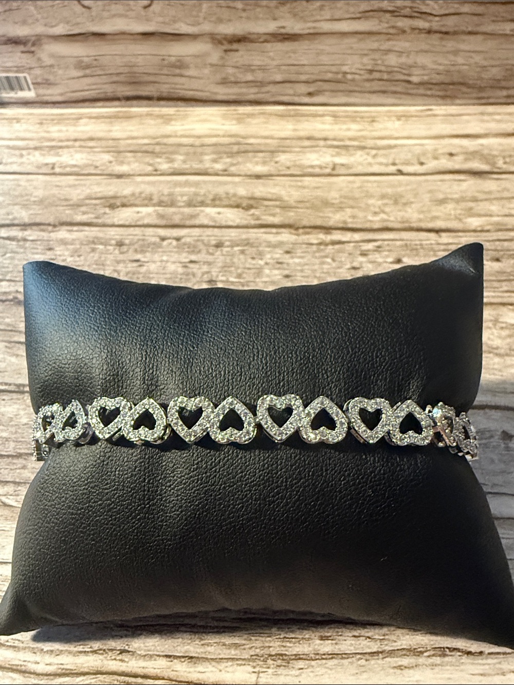Silver Heart Link Bracelet - Sparkling Crystal Accent